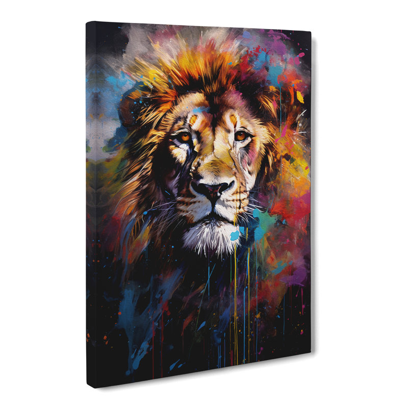 Lion Action Painting - Wrapped Canvas, 50cm H x 35cm W x 3cm D
