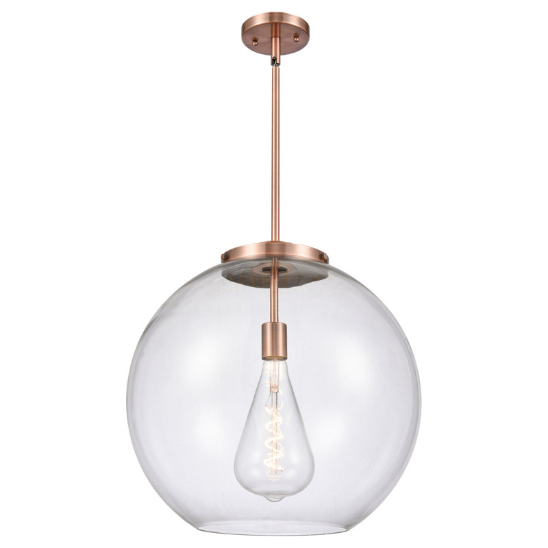 Luminaire suspendu sphère 1 lumière DEL Ralph, Transparent, Cuivre antique