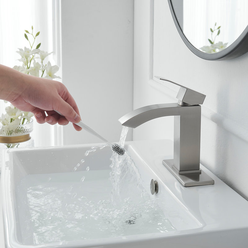 Single Hole Single Handle High Arc Vessel Sink Faucet Bathroom Faucetwith Pop Up Drain Without Overflow , Brushed Nickel