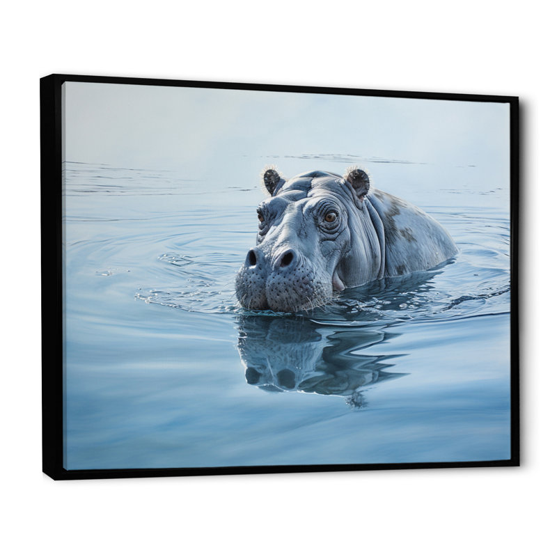 «Afrique Hippos Serenity I» sur toile, H 30 po x l 40 po x P 1,5 po, Cadre flottant noir