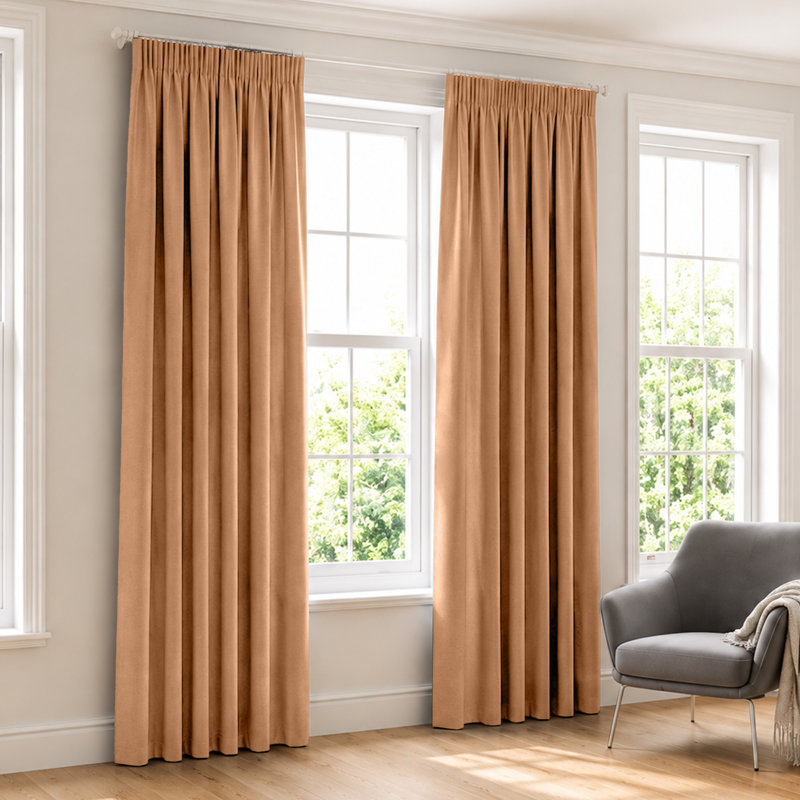 Kensington Homeware Blackout Thermal Room Darkening Pencil Pleat Window Curtain Pair  , Beige, 228cm Width x 183cm Drop