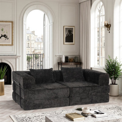 Canapé convertible en tissu chenille 2 places sans os