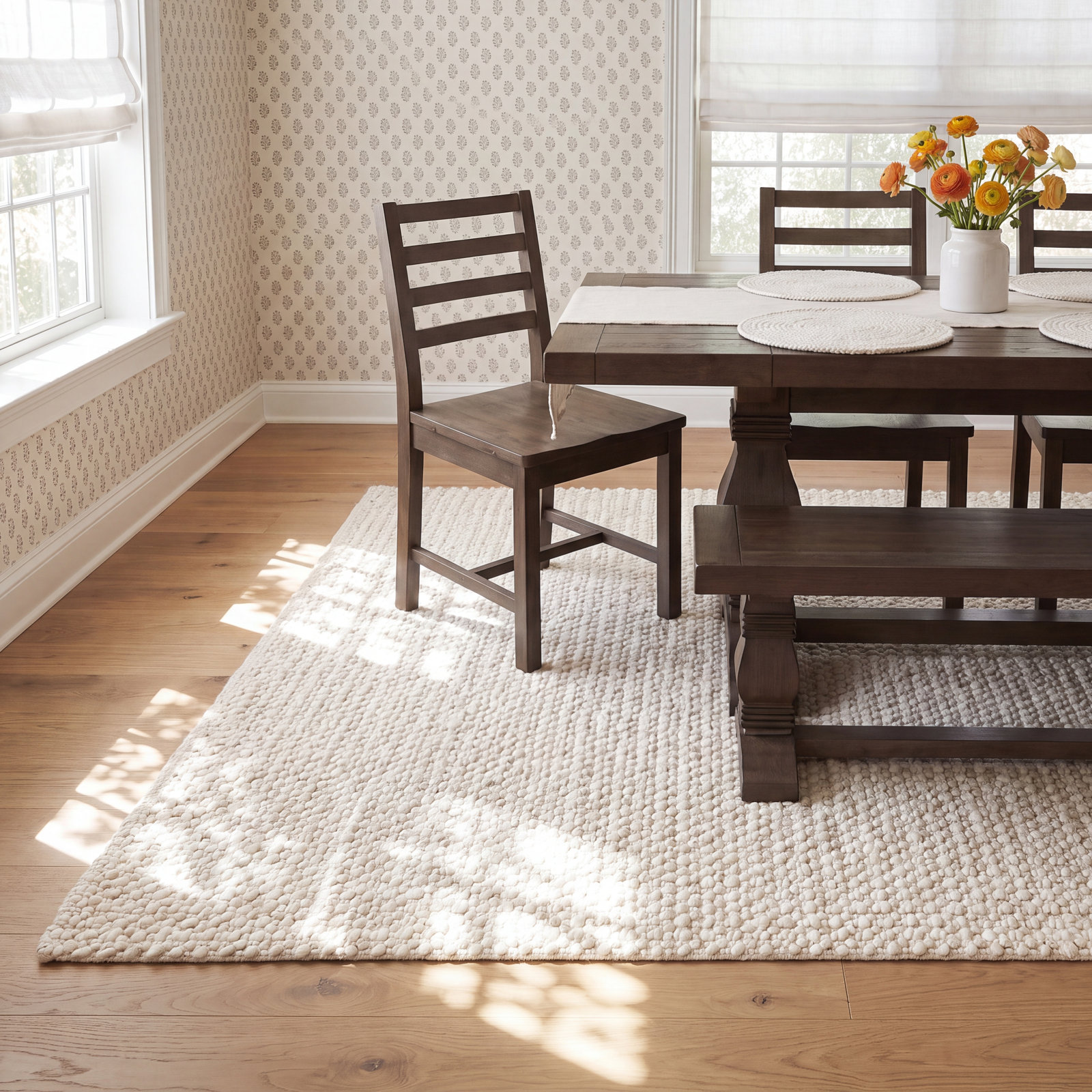Hooper Ivory Hand-Woven Geometric Wool Rug, Rectangle 7'6" x 9'6"