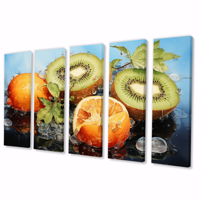 «Yellow Vibrant Harvest Fruit II», reproduction sur toile - 5 panneaux égaux