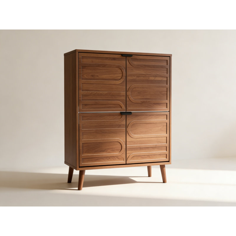 Modern Independent Shoe Cabinet, 31.5-inch Walnut Shoe Storage Cabinet,, Fence Shoe Cabinet with 2 Flip Drawers
