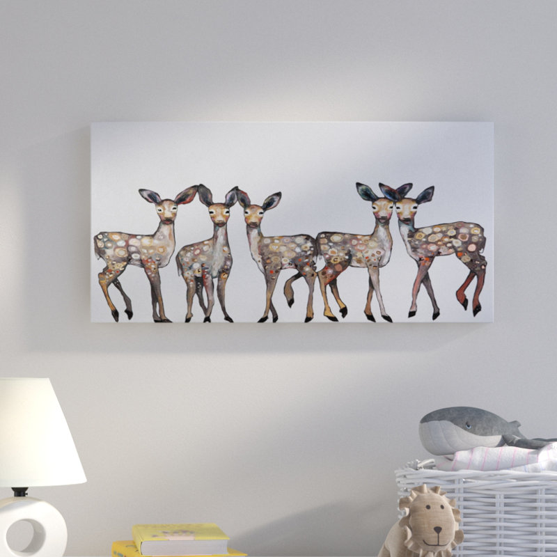 5 faons dansants, art rétro, Toile, H 24 po x L 36 po x l 1,25 po