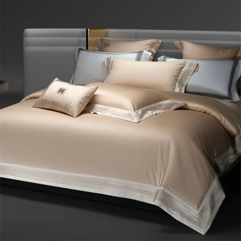 Ensemble de literie Heirloom Harmony en coton égyptien brodé de luxe 1000 fils/cm² - Champagne, Grand lit, Champagne