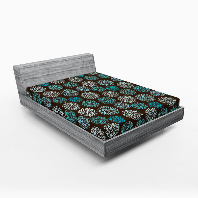 Drap-housse Ambesonne, paquet de 2, Drap-housse de taille double, Brun / turquoise / pois blancs