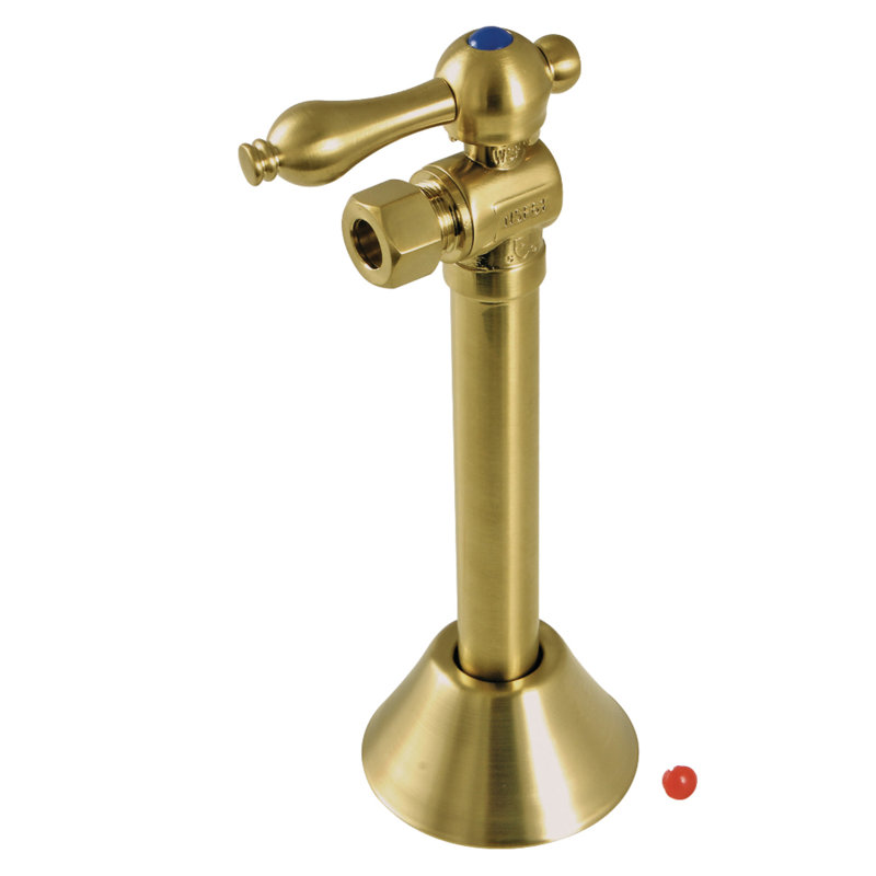 Kingston Brass Vintage 1/2-Inch Sweat x 3/8-Inch OD Comp Quarter-Turn Angle Stop Valve with 5-Inch Extension, Brushed Brass
