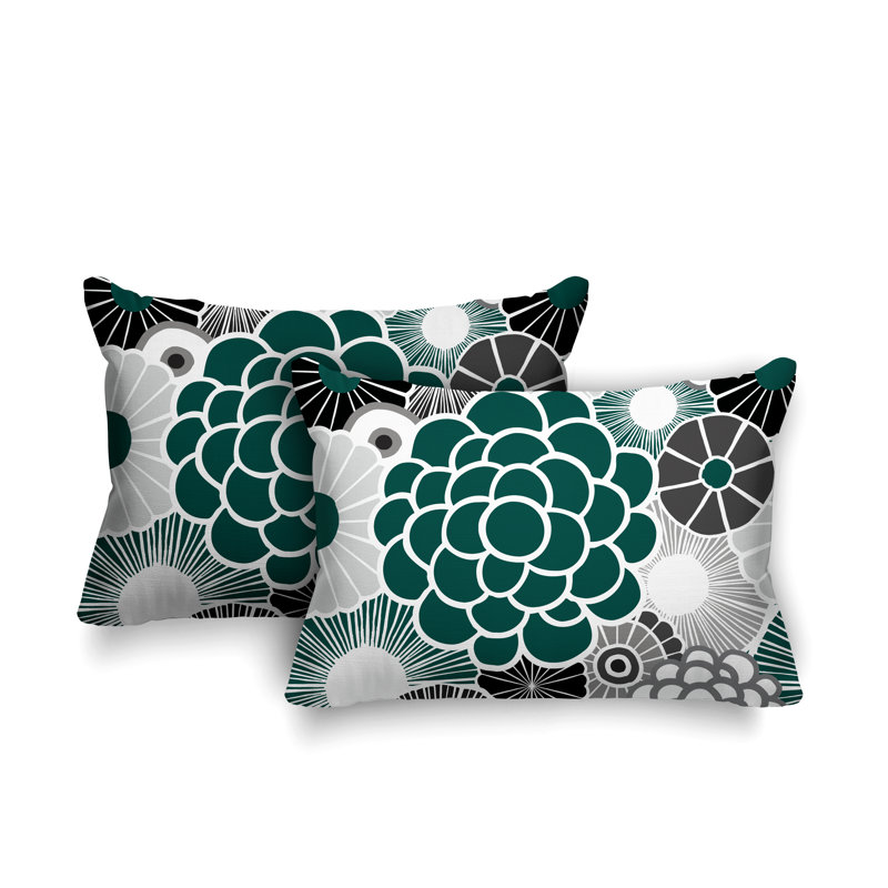 Coussin lombaire floral intérieur / extérieur, Émeraude
