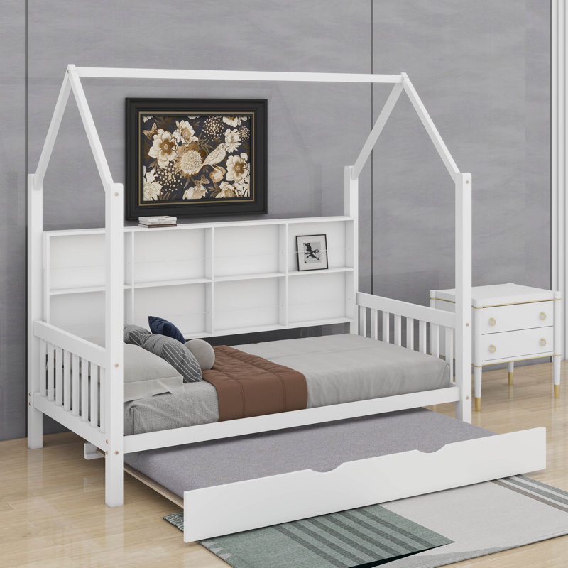 Lit simple en bois avec lit gigogne et tablette, Simple