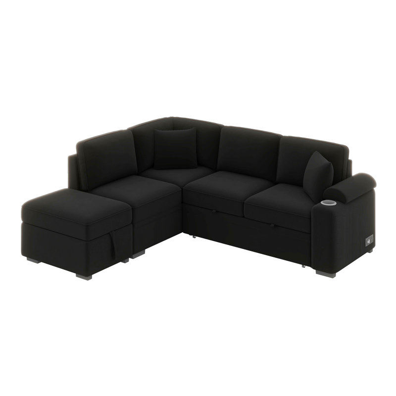 Canapé-lit, canapé-lit escamotable en L avec repose-pieds, Noir