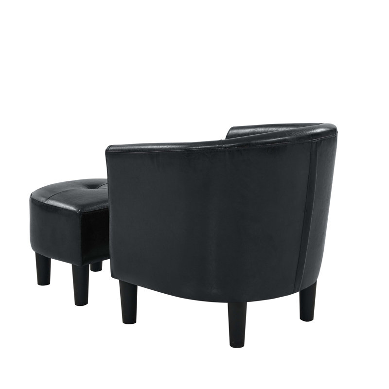 Fauteuil demi-tonneau en cuir synthétique avec repose-pieds, Noir