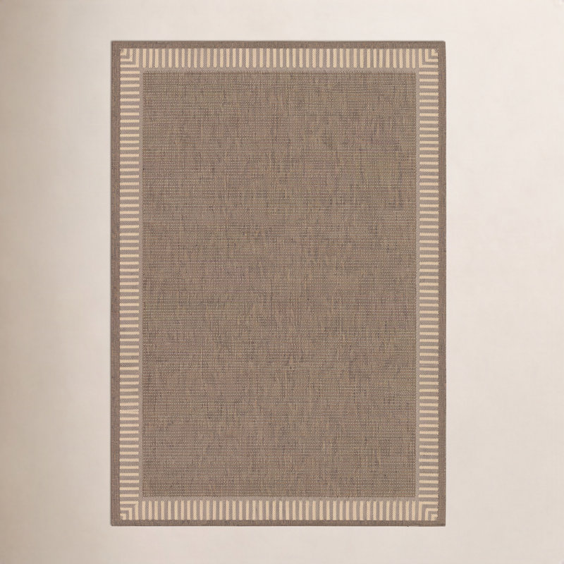 Ailin Sania Solid Black Cocoa Brown Flatwoven Indoor Outdoor Area Rug, Rectangle 7'6" x 10'9", Brown / Tan