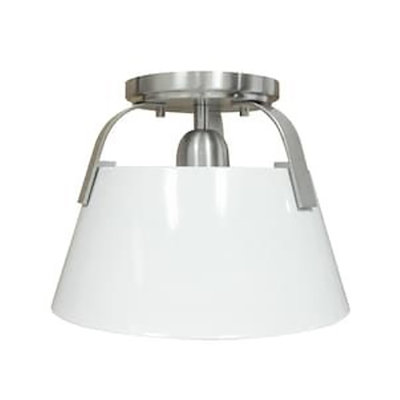 Plafonnier semi-encastré 1 lumière de 9,5 po de large Jepson - blanc mat avec nickel brossé