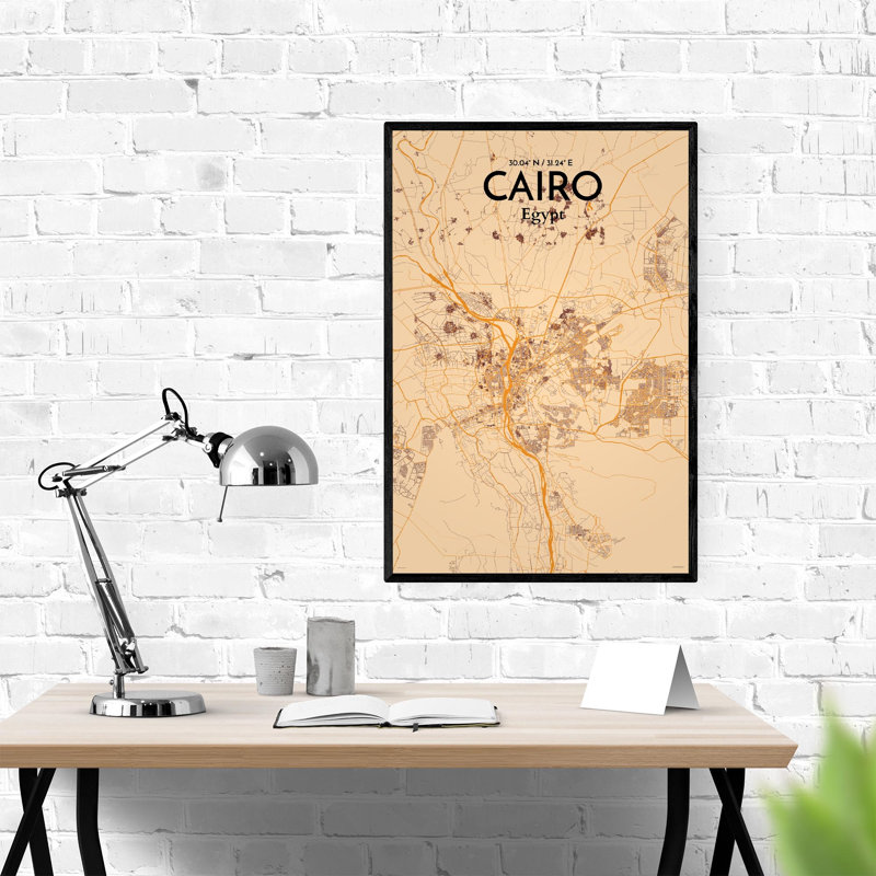 «Cairo City Map», impression rétro, Orange / or pâle, H 36 po x l 24 po x P 0,05 po