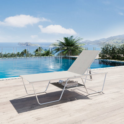 27.2" Extra-Wide Modern Outdoor Lounge Chair Chaise with Storage Shelf by Arlmont & Co.