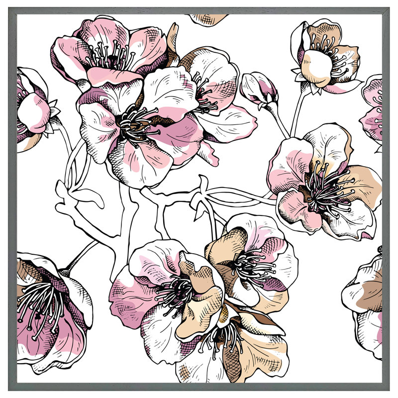 Wittrock Flower Illustration 1 Piece Single Picture Frame Wall Art, 51cm H x 51cm W x 4cm D, Grey Framed