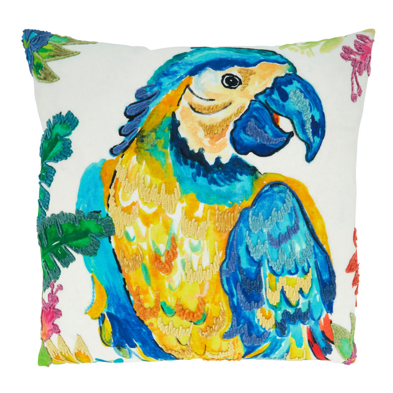 Multicolor Cotton Parrot Design Square Throw Pillow