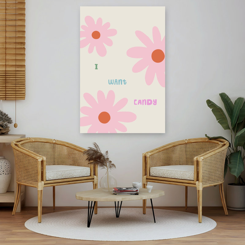 Iwantcandy Minimalist Playful Retro Daisy Flower Wall Art Print, H 60 po x l 40 po