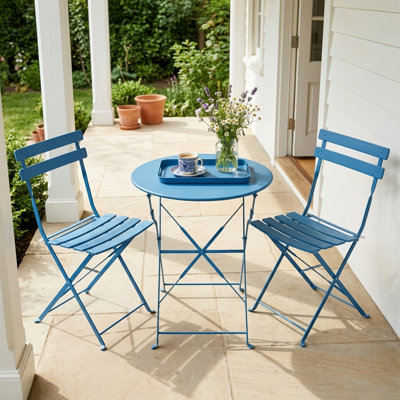 Ensemble de bistro pliant 3 pièces – Mobilier de jardin en acier avec 2 chaises et une table