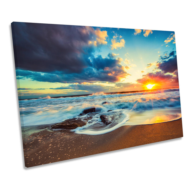 Beach Sunset Seascape - Wrapped Canvas Print, 30.5cm H x 45.7cm W x 2cm D