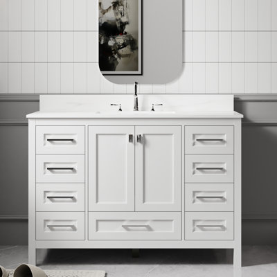 Lycoming 48.38'' Free Standing Single Bathroom Vanity with Engineered Stone Top -  Ebern Designs, 6F1E42634D574DF584B6F3FA12F02CFE