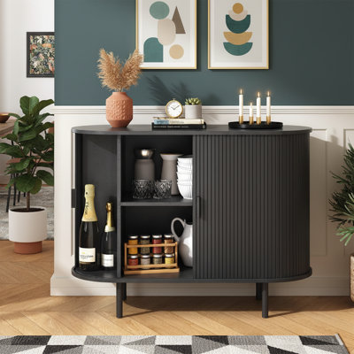 40" Wide Sideboard Buffet Cabinet With Sliding Doors And Curved Safety Edges, Modern Coffee Bar Console - Walnut