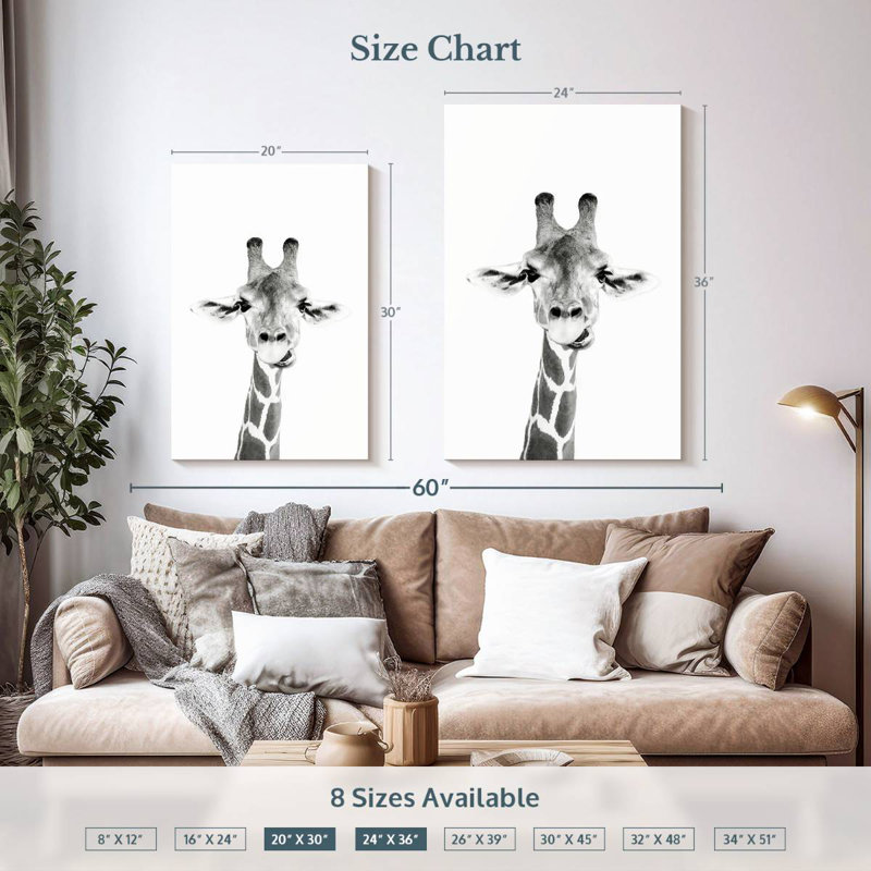 Brampt Happy Giraffe In Black And White, 36" H x 24" W