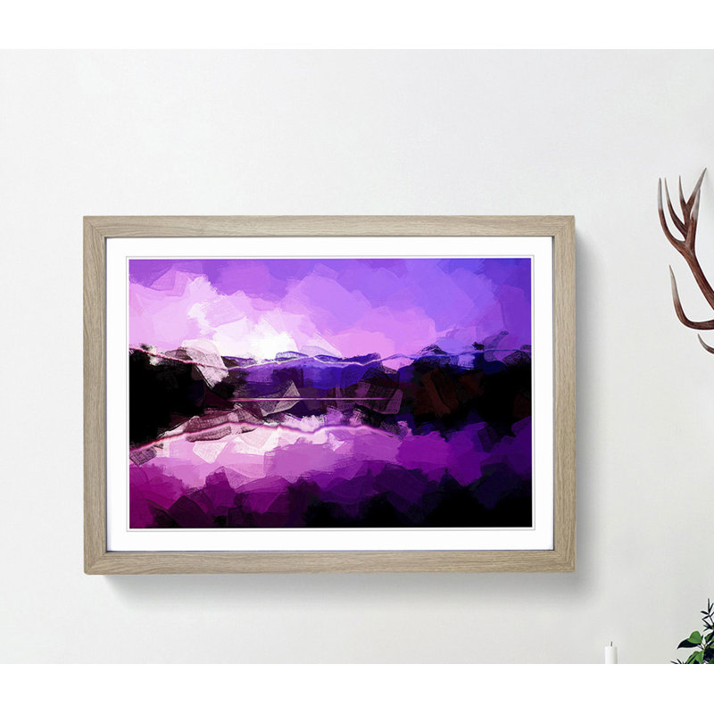 Purple Mountains in Abstract - Framed Print, 40cm H x 60cm W x 2cm D, Oak