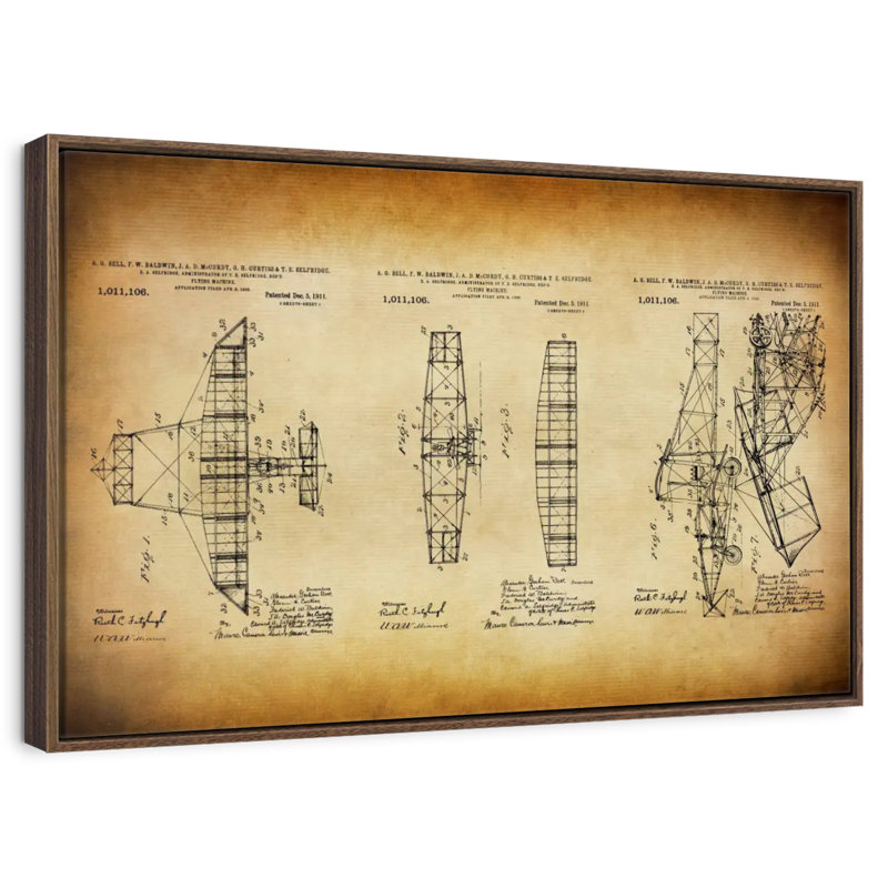 Plan d'avion rétro, Cadre flottant noyer, 31 po x 21 po