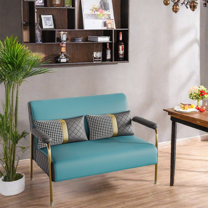 Banc rembourré en similicuir, Bleu sarcelle