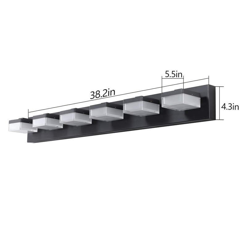 Miroir de salle de bain noir à 6 lumières pour salle de bain et maquillage, Noir mat