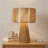 18.5" Boho Brown Rattan Table Lamp, Woven Table Lamps with Fabric Shade for Bedroom and Living Room