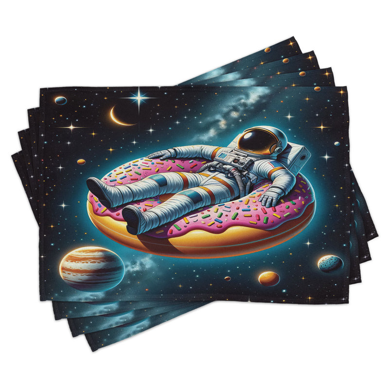 Drôle d'astronaute Ambesonne, ensemble de 4 napperons Spaceman on Donut