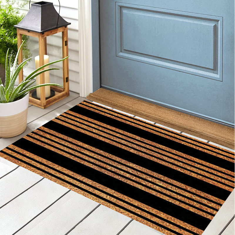 Black Stripes Coir Doormat, 30" W x 18" L