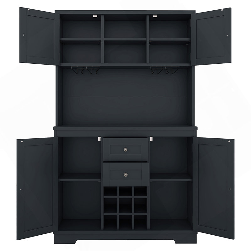 Armoire de cuisine avec rangement Coffee Bar, Argent argent, Bleu antique