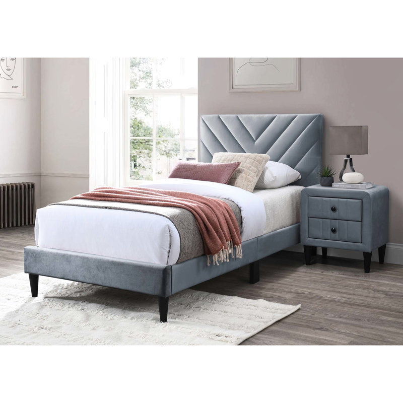 Lit simple avec tête de lit réglable et 12 supports en velours, Gray