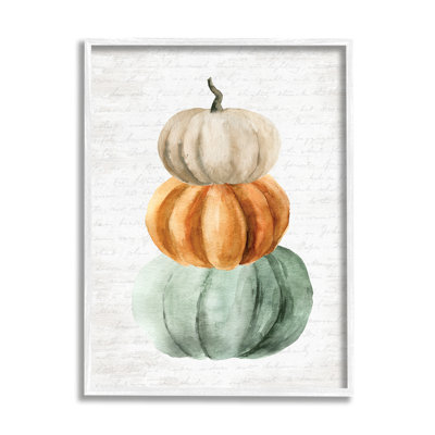 «Stacked Autumn Fall Pumpkins Cursive», mots sur fond noir, giclée encadrée, art texturé par lettres et lignes