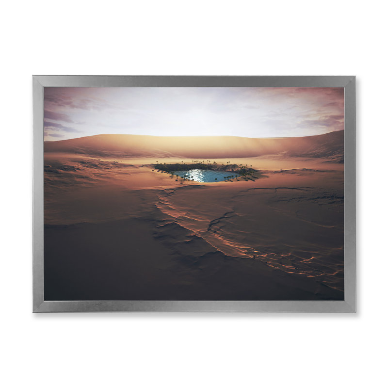 «Small Oasis Middle Sandy Desert», art mural sur toile traditionnel, H 30 po x l 40 po x P 1,5 po, Cadre photo argenté