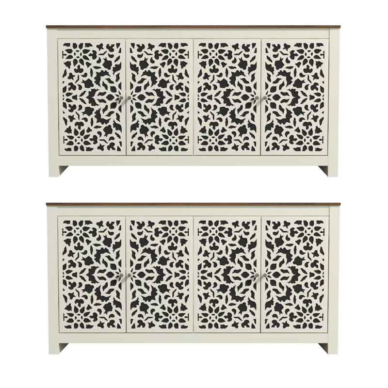 Ensemble de 2 commodes de rangement Arrastia, Ivoire / chêne noueux