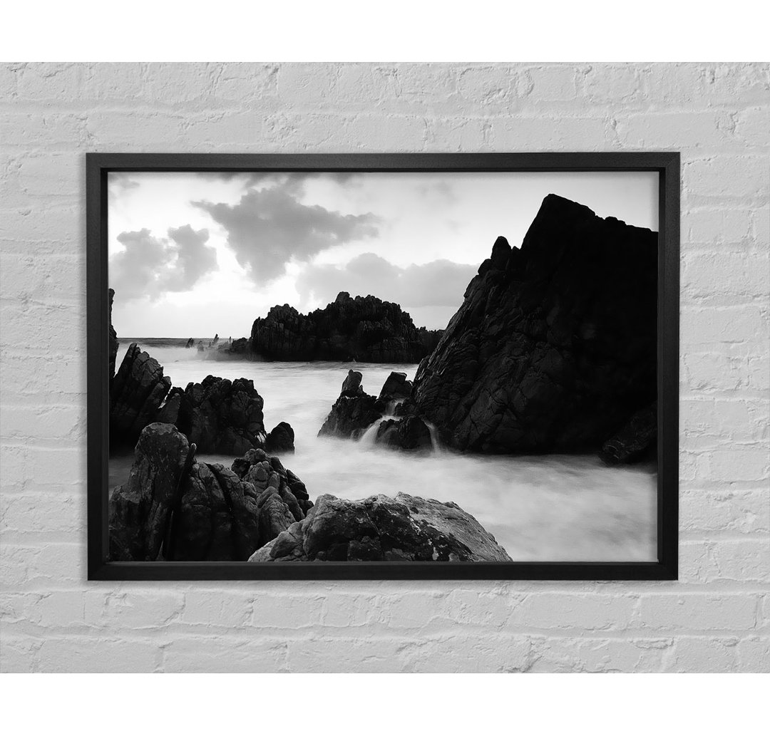 The Ocean Rocks B N W - Einzelner Bilderrahmen Kunstdrucke auf Leinwand