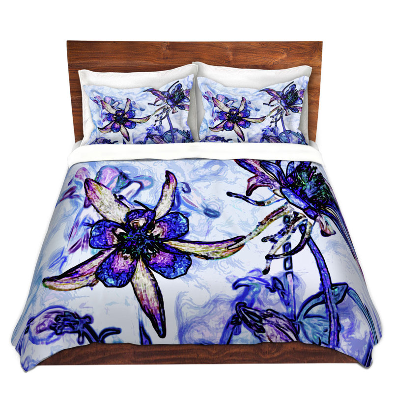 Ensemble de housse de couette poème motion, 1 housse de couette grand + 2 taies standards, Bleu / Mauve
