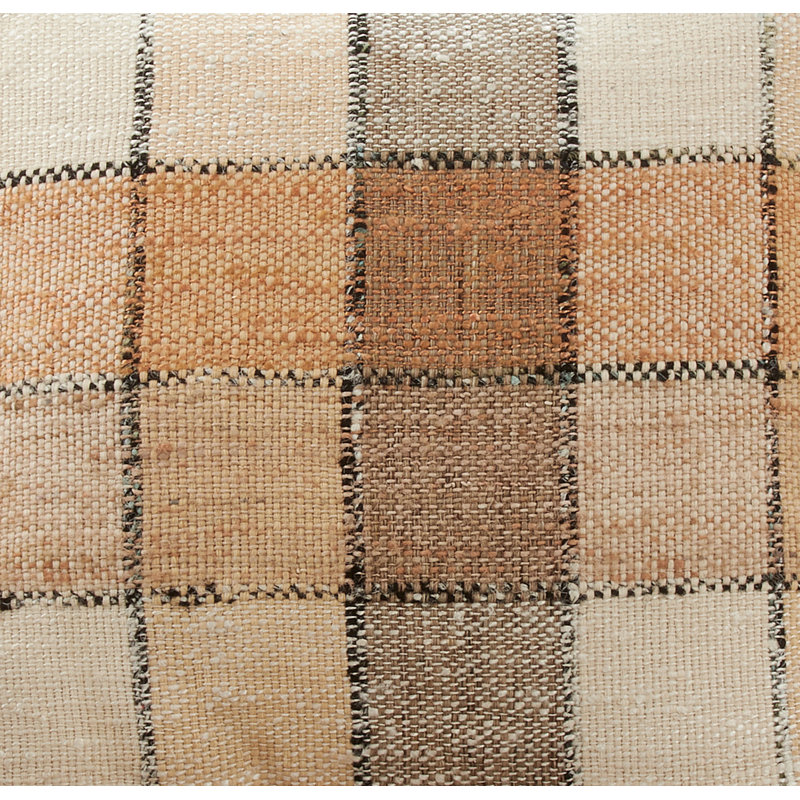 Natural Checkered Cotton Table Runner with Fringe, 16" x 72"