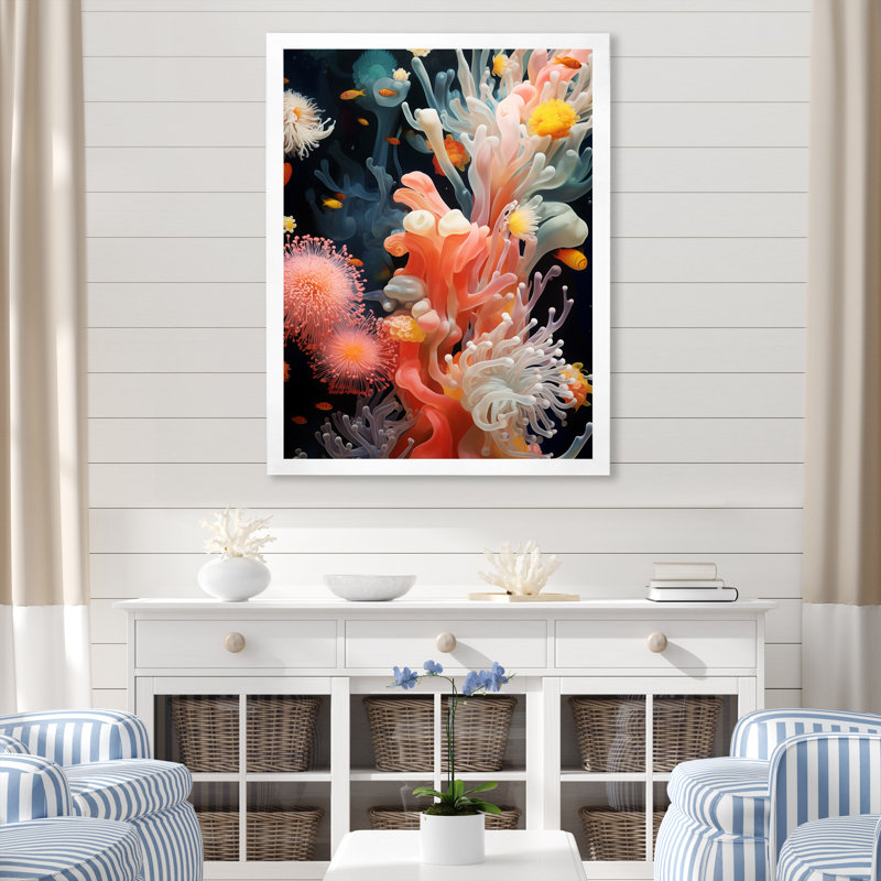 Underwater Vibrant Pink Coral - Beach & Ocean, reproduction d'art sur toile, Cadre simple blanc, H 44 po x l 34 po x P 1,5 po