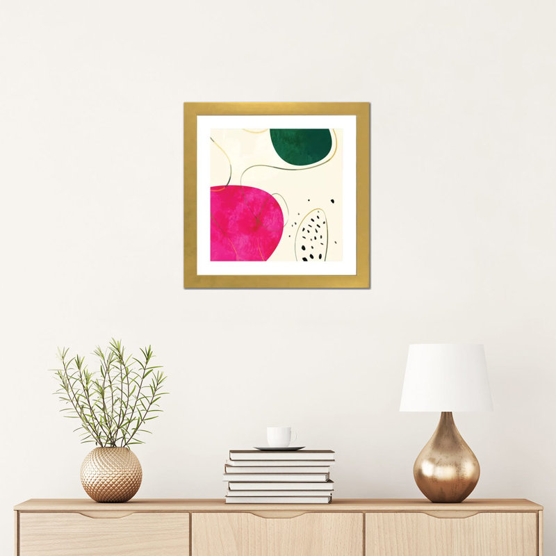 Minimal Pink Shape par Ana Rut Bré - impression d'art graphique, Blanc, H 16 po x l 16 po x p 1 po, Papier encadré doré