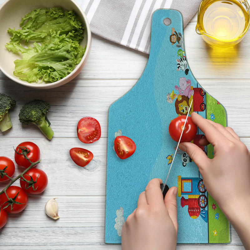 Ambesonne Colourful Tempered Glass Cutting Board Cartoon Animal Sun Multicolor