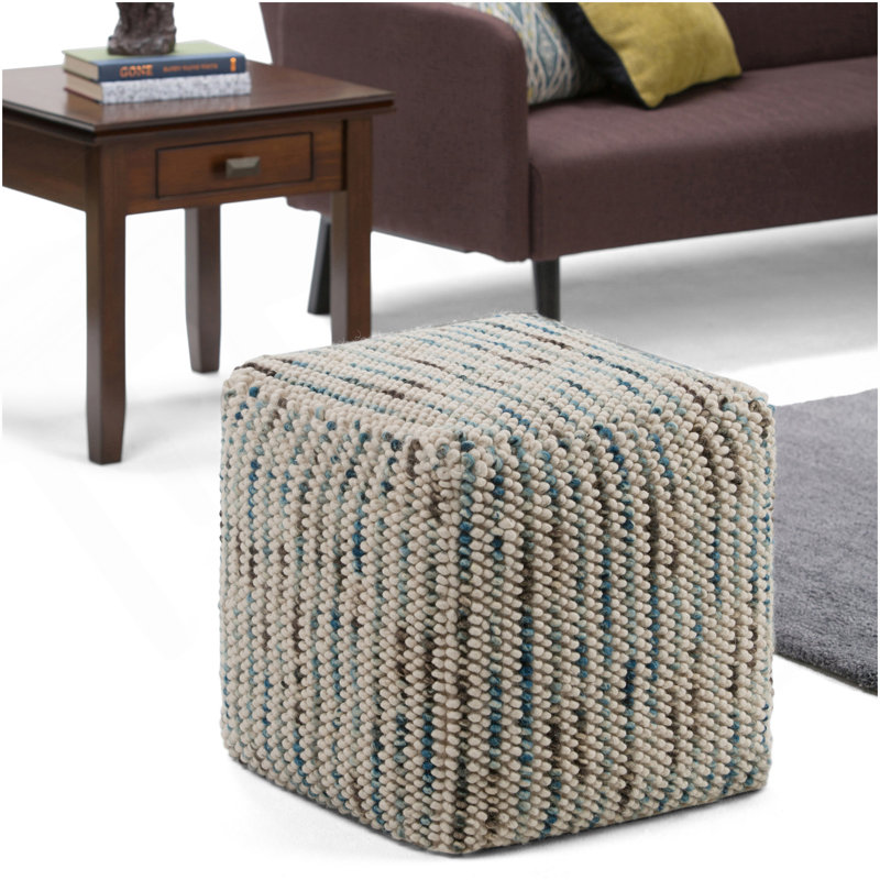 Zoey - Woven Cube Pouf - Multi Color, Multicolor Fabric