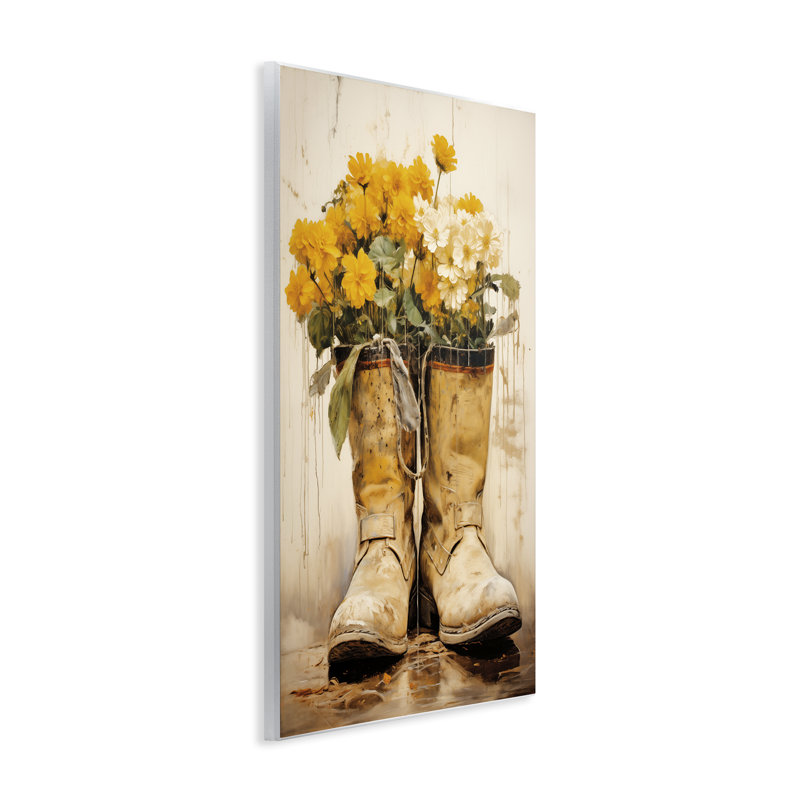 Plaque murale fleurs en bottes de campagne robuste, design par Heidi Kuntz, H 15 po x l 10 po