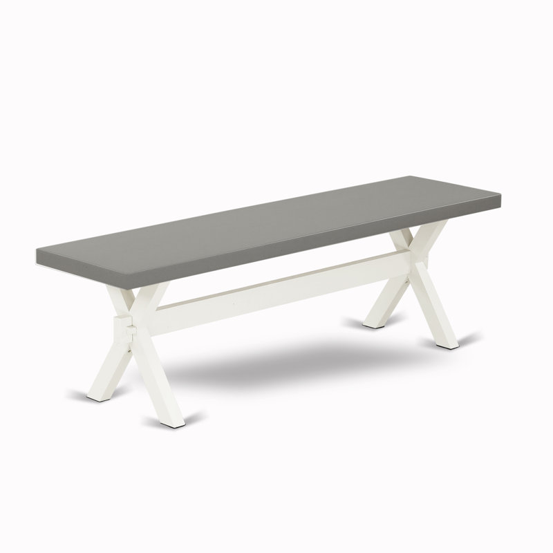 Banc de salle à manger moderne en X avec siège en bois, finition blanc lin (blanc cassé)., H 18 po x l 15 po x P 60 po
